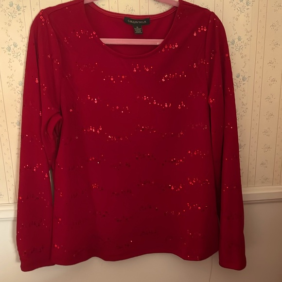 Red sequin Carolyn Taylor shirt - Picture 1 of 4